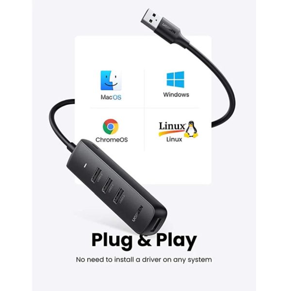 UGREEN 4-portni USB-A HUB 4xUSB-A 3.0, 1.0m, crni - Slika 6