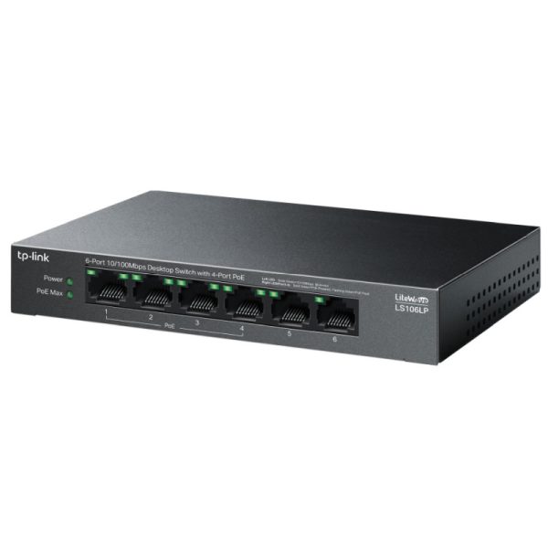 TP-Link 6-Port 10/100Mbps Desktop preklopnik (Switch), 6×10/100 Mbps RJ45 Ports (4×10/100 Mbps 802.3af PoE Ports) 802.3af, 41W PoE Power, metalno kućište - Slika 3