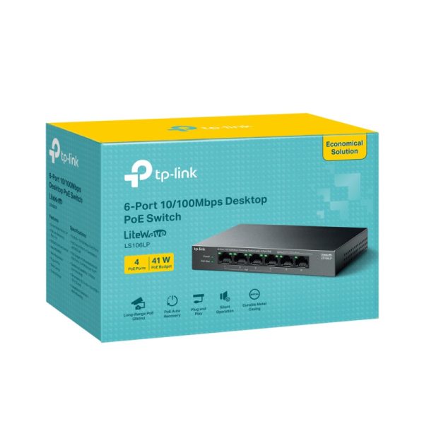 TP-Link 6-Port 10/100Mbps Desktop preklopnik (Switch), 6×10/100 Mbps RJ45 Ports (4×10/100 Mbps 802.3af PoE Ports) 802.3af, 41W PoE Power, metalno kućište - Slika 4