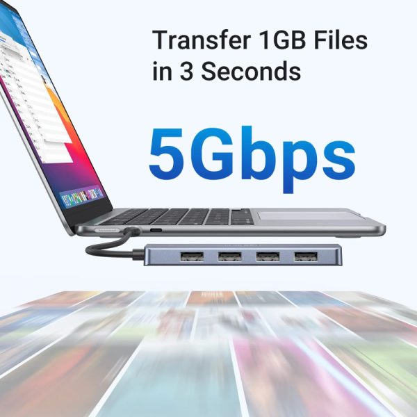 UGREEN 4-portni USB-C HUB 4xUSB-A 3.0 + USB-C power port, sivi - Slika 3