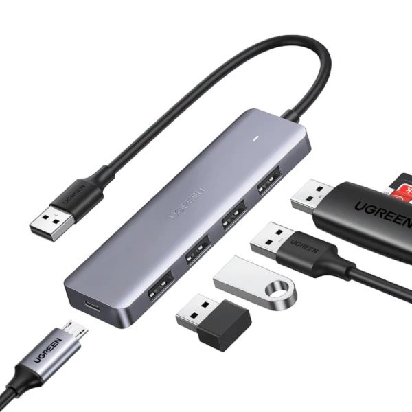 UGREEN 4-portni USB-A hub, 4xUSB-A 3.0 + USB-C, sivi - Slika 2