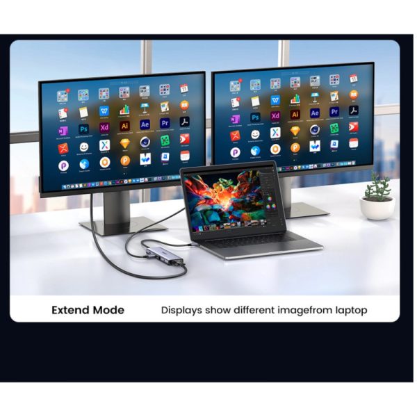 UGREEN 10-portni USB-C HUB 3×USB-A 3.0, 1xUSB- C PD, VGA, 4K, HDMI, 1xG-LAN, 1xSD, 1xTF, 3.5mm, sivi - Slika 6