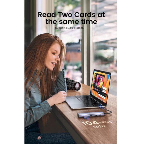 UGREEN 10-portni USB-C HUB 3×USB-A 3.0, 1xUSB- C PD, VGA, 4K, HDMI, 1xG-LAN, 1xSD, 1xTF, 3.5mm, sivi - Slika 10