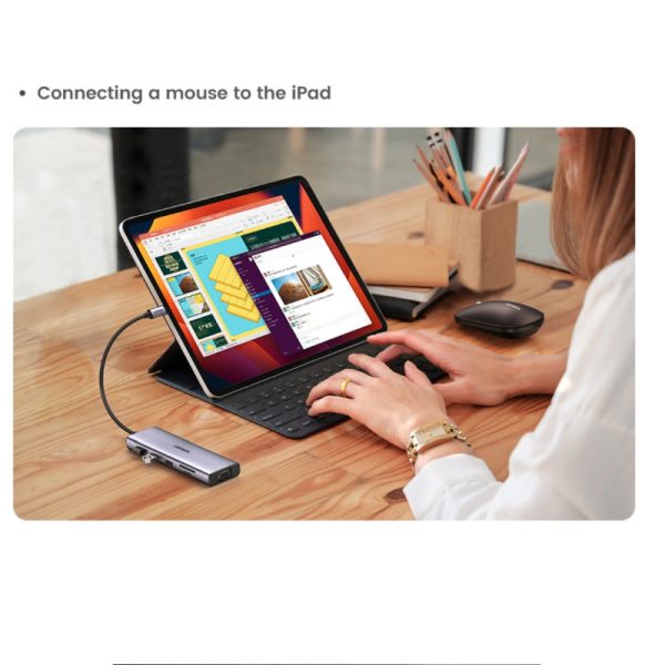 UGREEN 10-portni USB-C HUB 3×USB-A 3.0, 1xUSB- C PD, VGA, 4K, HDMI, 1xG-LAN, 1xSD, 1xTF, 3.5mm, sivi - Slika 14