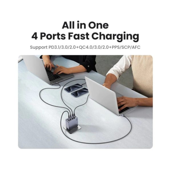 UGREEN Nexode Pro zidni punjač 160W, 3×USB-C/1×USB-A, USB-C kabel, GaN, sivi - Slika 4