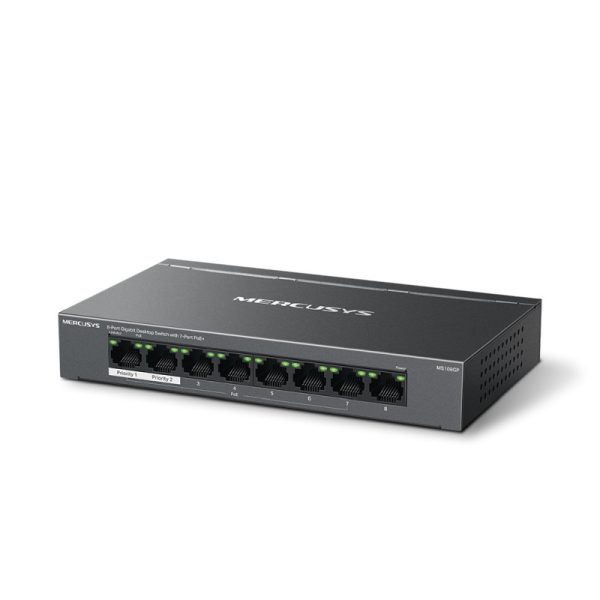 Mercusys 8-Port Gigabit Desktop preklopnik (Switch) 7× Gigabit PoE+, 1× Gigabit Non-Po, Plug & Play, metalno kućište - Slika 2