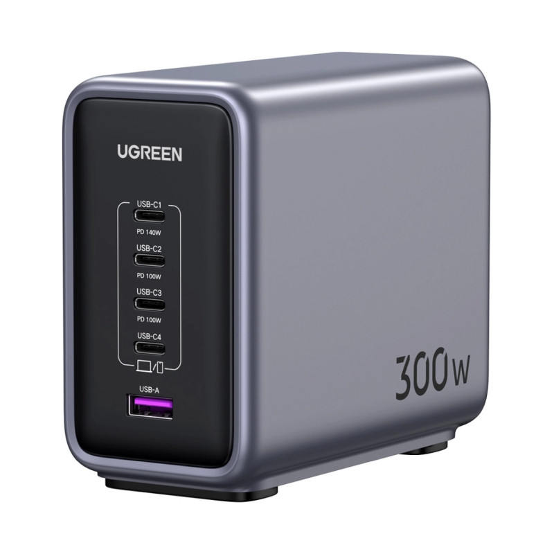 UGREEN Nexode GaN II Tech zidni punjač 300W, 4xUSB-C, 1xUSB-A, PD, sivi
