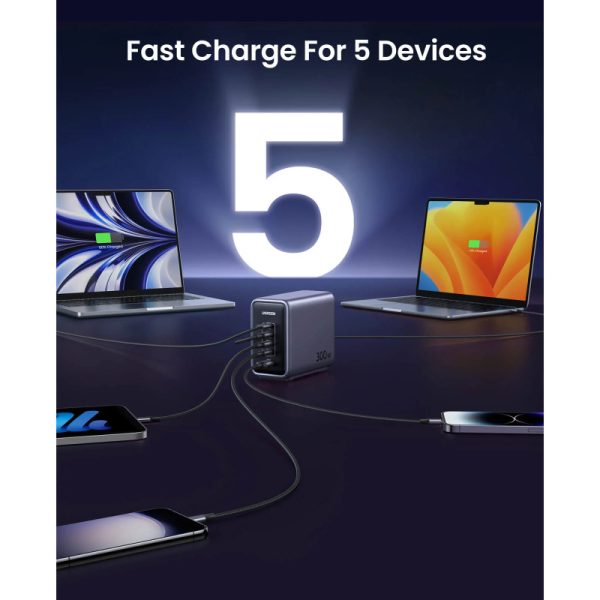 UGREEN Nexode GaN II Tech zidni punjač 300W, 4xUSB-C, 1xUSB-A, PD, sivi - Slika 2