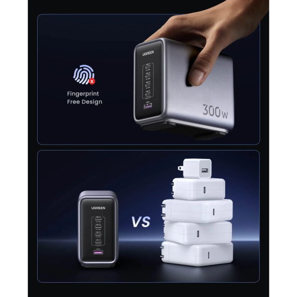 UGREEN Nexode GaN II Tech zidni punjač 300W, 4xUSB-C, 1xUSB-A, PD, sivi - Slika 6