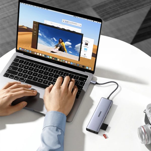 UGREEN 9-portni USB-C HUB 3xUSB-A,1xHDMI 4K 60, 1xVGA, 1xUSB-C PD 100W, 1xRJ45, 1xSD, 1xTF, sivi - Slika 9