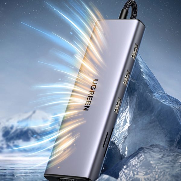 UGREEN 9-portni USB-C HUB 3xUSB-A,1xHDMI 4K 60, 1xVGA, 1xUSB-C PD 100W, 1xRJ45, 1xSD, 1xTF, sivi - Slika 10