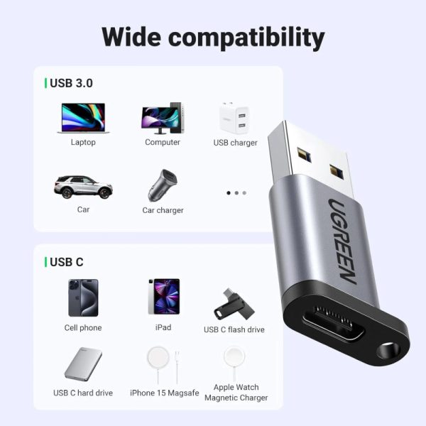UGREEN adapter USB 3.1 C (Ž) na USB-A 3.0 (M), sivi - Slika 5