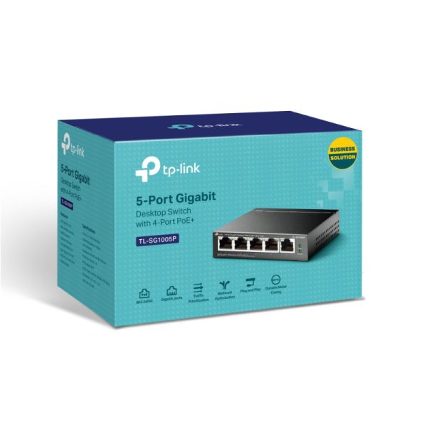 TP-Link 5-port Gigabit PoE preklopnik (Switch), 5×10/100/1000M RJ45 ports, 4×PoE ports, metalno kućište (56W) - Slika 8