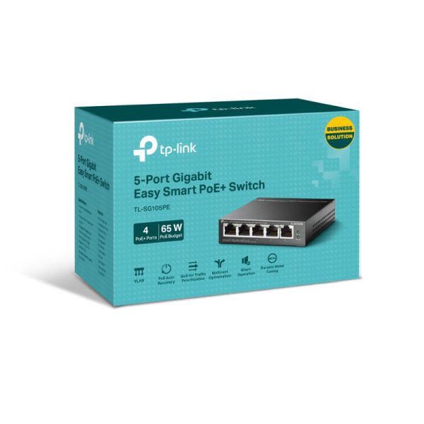 TP-Link 5-port Gigabit PoE Easy Smart preklopnik (Switch), 5×10/100/1000M RJ45, 4×PoE+, metalno kućište, 13" (65W) - Slika 7