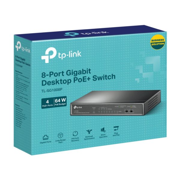 TP-Link 8-port Gigabit PoE preklopnik (Switch), 8×10/100/1000M RJ45 ports, 4×PoE ports, metalno kućište (53W) - Slika 10