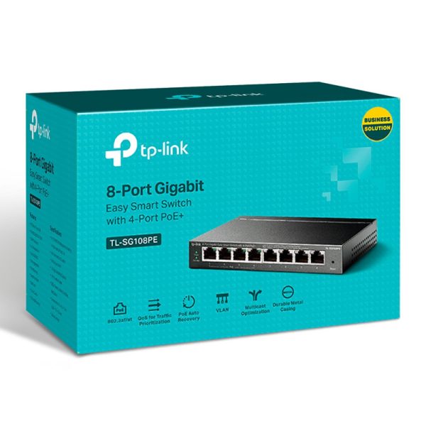 TP-Link 8-port Gigabit PoE Easy Smart preklopnik (Switch), 8×10/100/1000M RJ45, 4×PoE+, metalno kućište, 13" (64W) - Slika 7