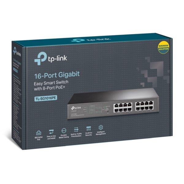 TP-Link 16-port Gigabit Easy Smart Desktop/Rackmount PoE+ preklopnik (Switch), 16×10/100/1000M RJ45 ports, 8×PoE+ ports, metalno kućište - Slika 4