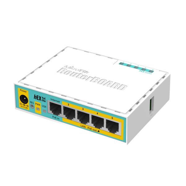 Mikrotik RB750UPr2, hEX PoE lite, 650MHz CPU, 64MB RAM, 5xLAN, (4×PoE izlaz), USB, RouterOS L4, plastično kućište, PSU - Slika 2