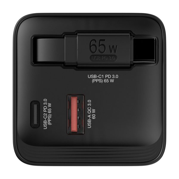 Verbatim GaN zidni punjač 65W, USB-C kabel na izvlačenje + 1×USB-A + 1×USB-C - Slika 2