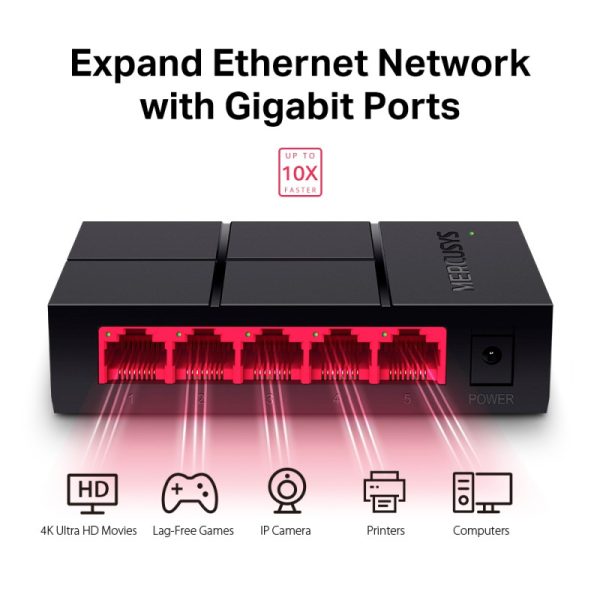Mercusys 5-port Gigabit mini Desktop preklopnik (Switch), 5×10/100/1000M RJ45 ports, plastično kućište - Slika 5