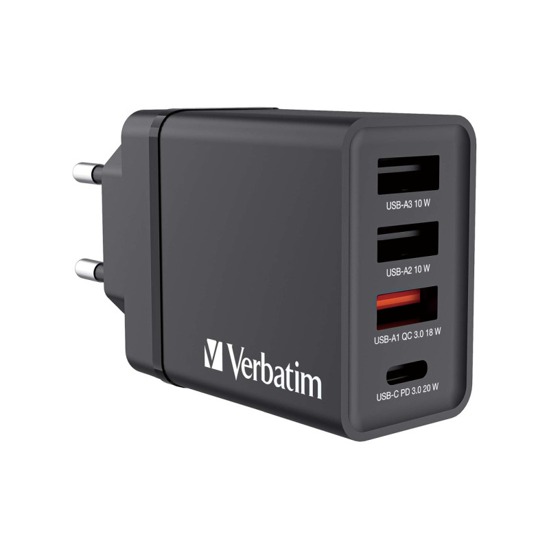 Verbatim zidni punjač 30W, 3×USB-A/1×USB-C, crni