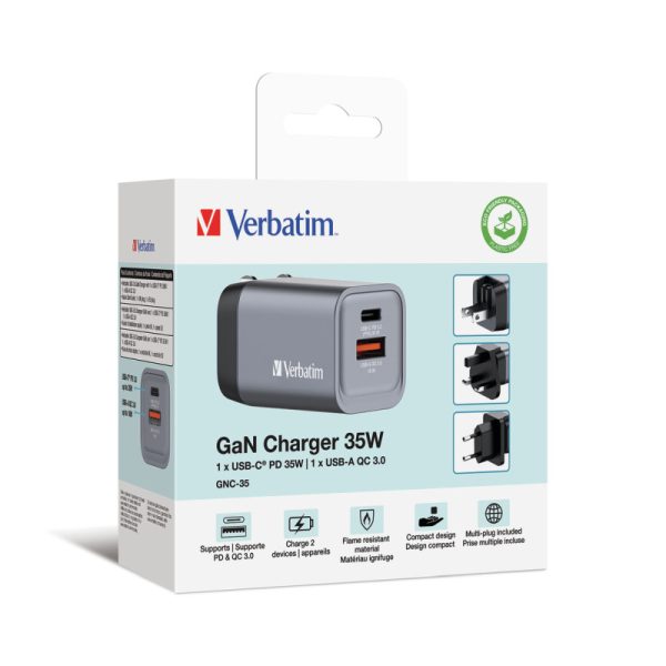 Verbatim GNC-35 GaN zidni punjač 35W, 1×USB-C PD 35W / 1×USB-A QC3.0 - Slika 7