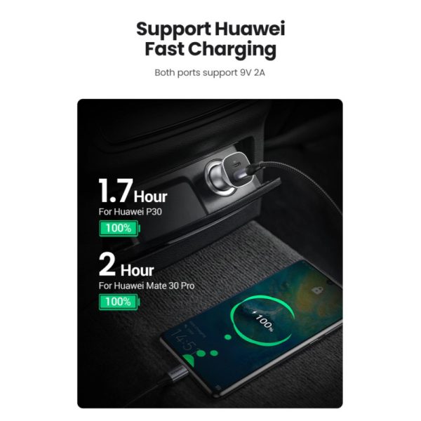 UGREEN auto punjač 30W, USB-C+USB-A, PD3.0/QC3.0, sivi - Slika 5