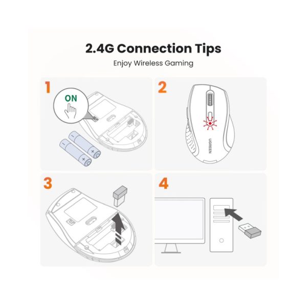 UGREEN bežični miš, 1600 DPI, USB, crni - Slika 8