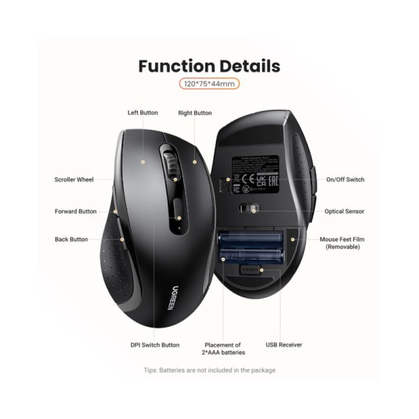 UGREEN bežični miš, 1600 DPI, USB, crni - Slika 9