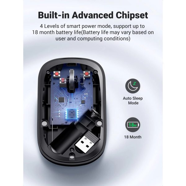 UGREEN SILENT bežični miš, 4000 DPI, USB, sivi - Slika 4