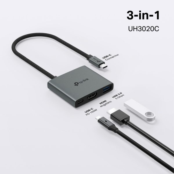 TP-Link 3-portni USB-C HUB 1xUSB-A, 1xUSB-C PD, 1x HDMI 4K 60Hz, crni - Slika 2