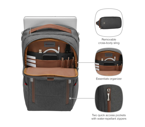 Wenger ruksak City Upgrade za prijenosnike do 16" sa dodatnom torbom, sivi - Slika 4