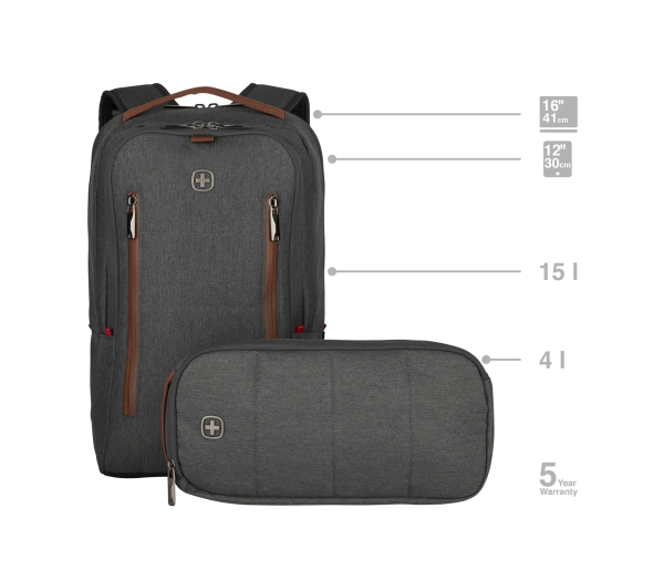 Wenger ruksak City Upgrade za prijenosnike do 16" sa dodatnom torbom, sivi - Slika 5