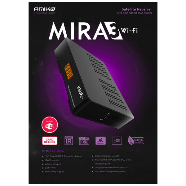 Amiko Prijemnik satelitski, DVB-S/S2, Full HD, USB, WiFi - MIRA3 WIFI - Slika 4
