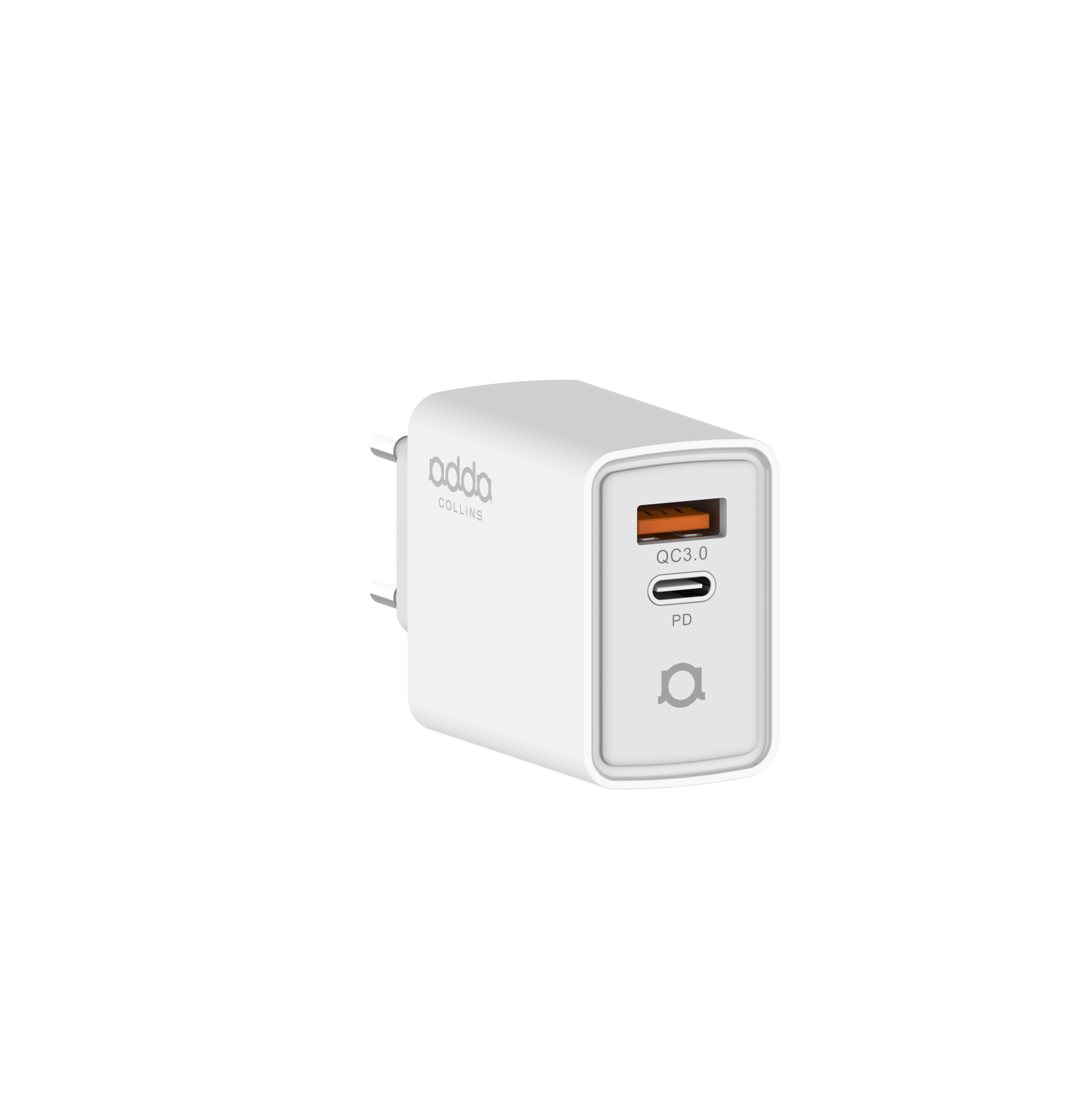 Zidni punjač Adda Collins CH-007-WH, USB-A i Type C izlazi, 30W, bijela