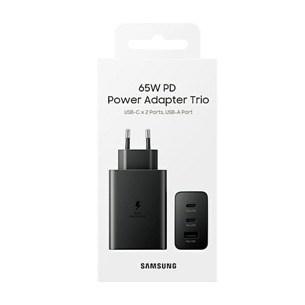 SAMSUNG KUĆNI PUNJAČ EP-T6530NBE,PD 65W,Trio (USB-C x2,USB-A)