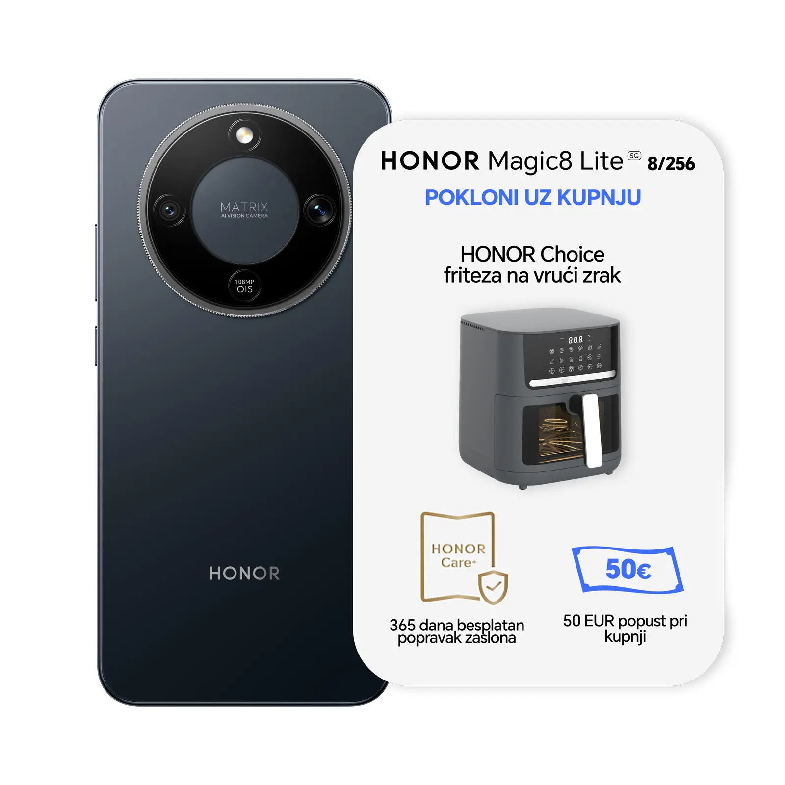 Honor magic8 lite 8gb 256gb midnight black poklon uz prijavu